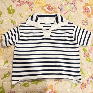 For The Republic Women's Navy and White Cowl Neck Sweater